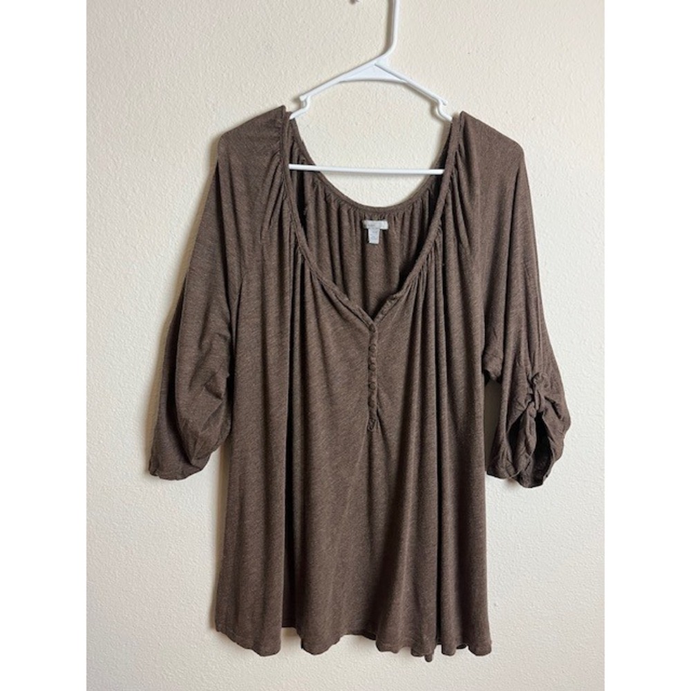 Old Navy Womens XXL Brown Tunic Top 3/4 Sleeve Button Detail Blouse‎ Fall